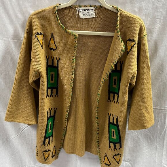 The Broadway 1950s Sweater Western Print Size Small ¾ Sleeve Brown - Picture 3 of 8